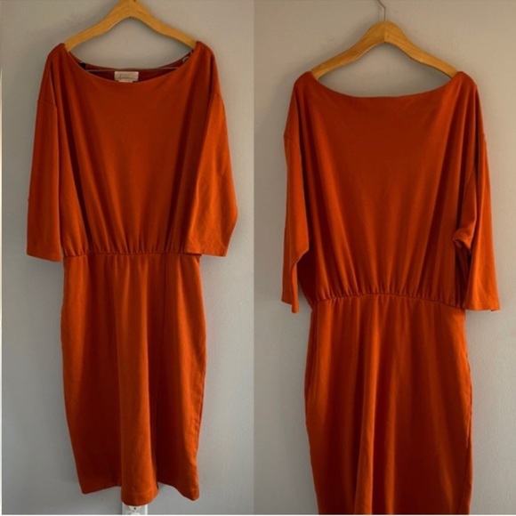 By Anthropologie Knit boho Column midi Dress Orange size large - Picture 8 of 8